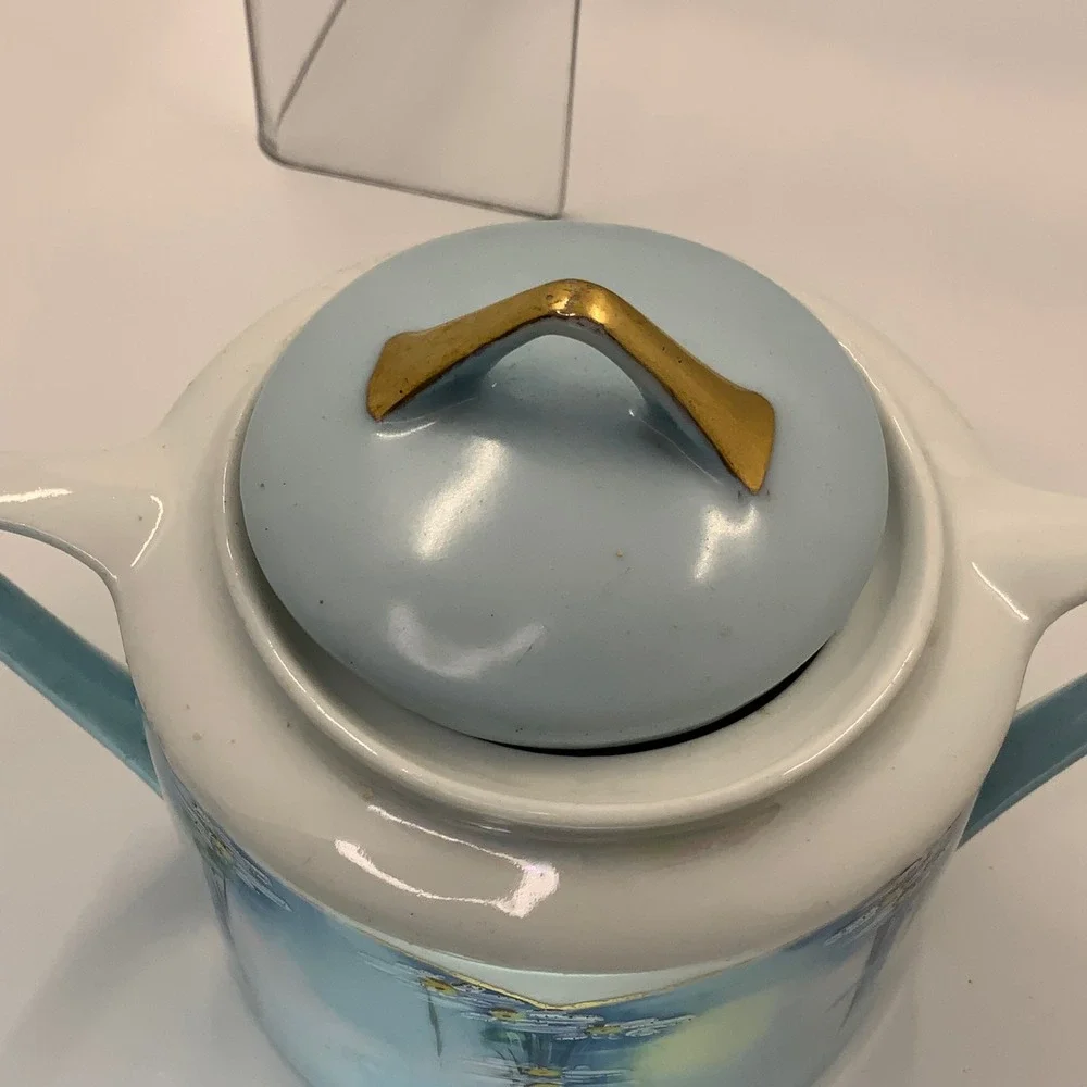 Vintage Bavaria Sugar Bowl Hand Painted Floral Porcelain Blue White